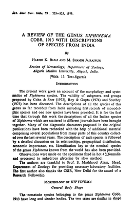 A Review of the Genus Xiphinema Cobb, 1913 with Descriptions of Species from India