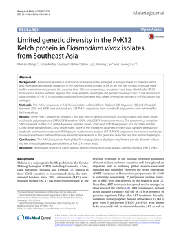Limited Genetic Diversity in the Pvk12 Kelch Protein in Plasmodium Vivax