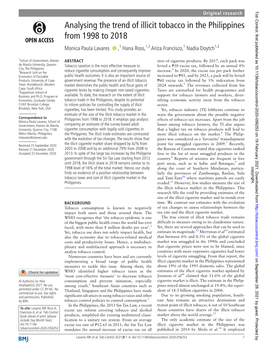 Analysing the Trend of Illicit Tobacco in the Philippines from 1998 to 2018 Monica Paula Lavares ‍ ,1 Hana Ross,1,2 Ariza Francisco,1 Nadia Doytch1,3