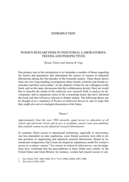 Introduction Women Researchers in Industrial Laboratories: Trends And