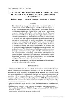 STEM ANATOMY and DEVELOPMENT of SUCCESSIVE CAMBIA in the NEOTROPICAL LIANA SECURIDACA RIVINIFOLIA (POLYGALACEAE) Kishore S. Rajp