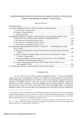 Neighborhood Upzoning and Racial Displacement: a Potential Target for Disparate Impact Litigation?