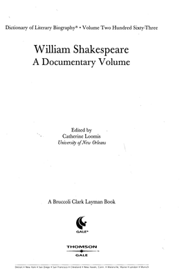 William Shakespeare a Documentary Volume