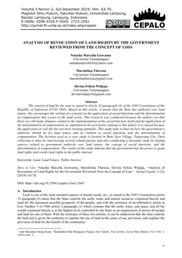 Analysis of Revocation of Land Rights by the Government Reviewed from the Concept of Loss