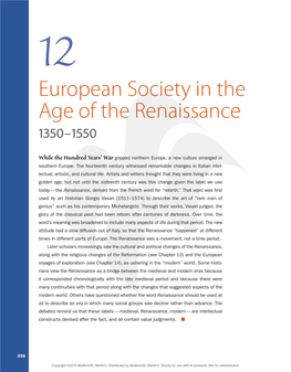 European Society in the Age of the Renaissance 1350 – 1550