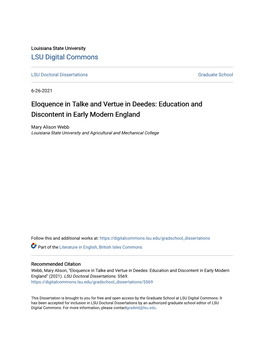 Education and Discontent in Early Modern England