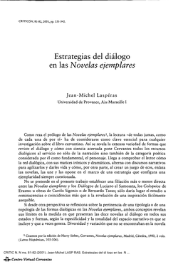 Estrategias Del Diálogo En Las «Novelas Ejemplares»