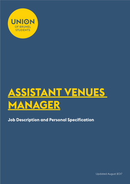 ASSISTANT VENUES MANAGER Job Description and Personal Specification