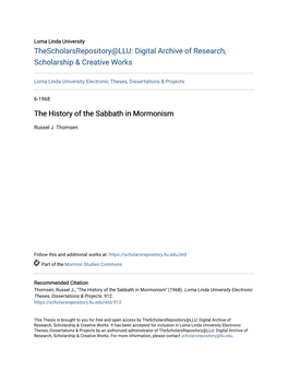 The History of the Sabbath in Mormonism