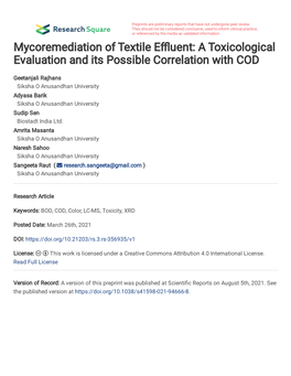 Mycoremediation of Textile Effluent: a Toxicological Evaluation and Its Possible Correlation with COD