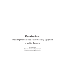 Passivation: Protecting Stainless Steel Food Processing Equipment … and the Consumer