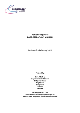 Port of Bridgwater Port Operations Manual Revision 9 February 2021
