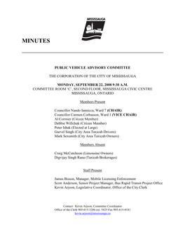 Public Vehicle Advisory Committee Minutes – September 22, 2008