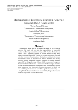 Responsibility of Responsible Tourism in Achieving Sustainability: a Kerala Model 1Devika Ram and 2K