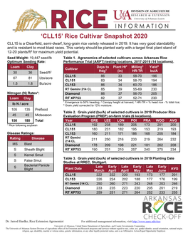 'CLL15' Rice Cultivar