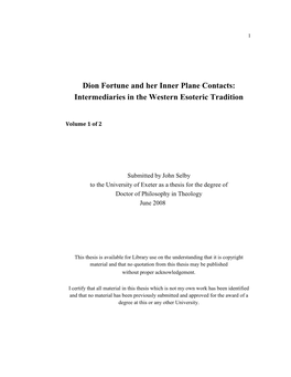 Dion Fortune and Her Inner Plane Contacts: Intermediaries in the Western Esoteric Tradition