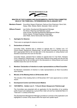 Minutes of the Planning and Environmental Protection Committee Held at the Town Hall, Peterborough on 24 January 2017