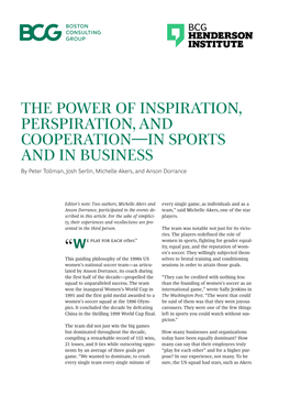 THE POWER of INSPIRATION, PERSPIRATION, and COOPERATION—IN SPORTS and in BUSINESS by Peter Tollman, Josh Serlin, Michelle Akers, and Anson Dorrance