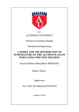 T.C. ALTINBAŞ UNIVERSITY Institute of Graduate Studies Mechanical