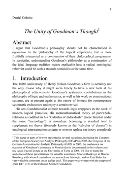 Nelson Goodman’S Birth Is Certainly Not the Only Reason Why It Might Seem Timely to Have a New Look at His Philosophical Achievements