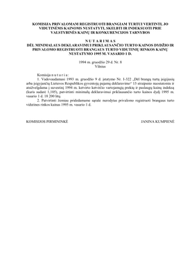 Komisija Privalomam Registruoti Brangiam Turtui Vertinti, Jo Vidutinėms Kainoms Nustatyti, Skelbti Ir Indeksuoti Prie Valstybinės Kainų Ir Konkurencijos Tarnybos