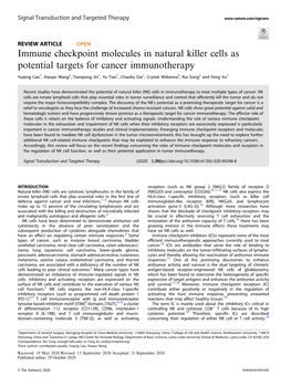 Immune Checkpoint Molecules in Natural Killer Cells As Potential Targets for Cancer Immunotherapy