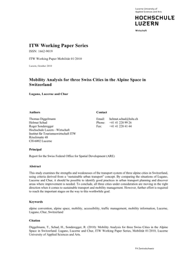 2010 Mobility Analysis for the Three Swiss Cities in the Alpine