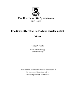 Investigating the Role of the Mediator Complex in Plant Defence