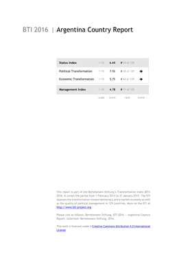 Argentina Country Report BTI 2016