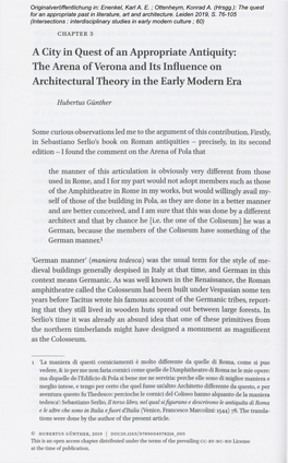 Quest of an Appropriate Antiquity: the Arena of Verona and Its Influence on Architectural Theory in the Early Modem Era