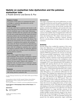 Update on Eustachian Tube Dysfunction and the Patulous Eustachian Tube J