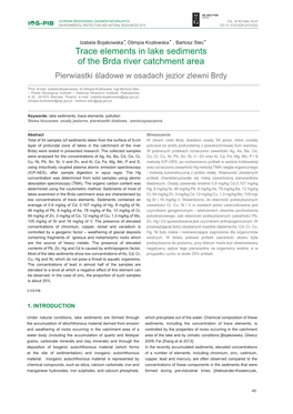 Trace Elements in Lake Sediments of the Brda River Catchment Area Pierwiastki Śladowe W Osadach Jezior Zlewni Brdy