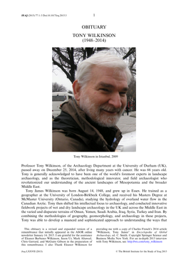 Obituary Tony Wilkinson (1948–2014)