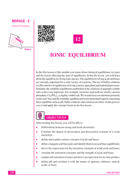 Ionic Equilibrium Chemical Dynamics