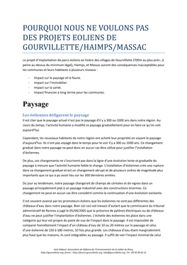 Pourquoi Nous Ne Voulons Pas Des Projets Eoliens De Gourvillette/Haimps/Massac