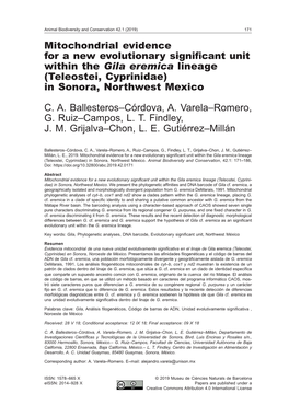 Mitochondrial Evidence for a New Evolutionary Significant Unit Within the Gila Eremica Lineage (Teleostei, Cyprinidae) in Sonora, Northwest Mexico