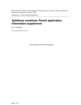 Aphthona Czwalinae: Permit Application Information Supplement