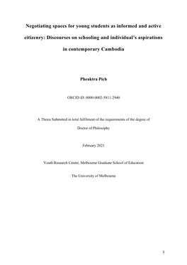 Negotiating Spaces for Young Students As Informed and Active Citizenry: Discourses on Schooling and Individual’S Aspirations