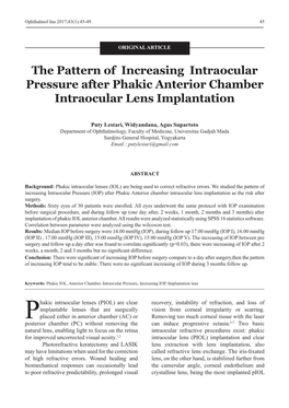 The Pattern of Increasing Intraocular Pressure After Phakic Anterior Chamber Intraocular Lens Implantation