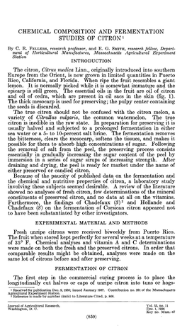 Chemical Composition and Fermentation Studies of Citron '