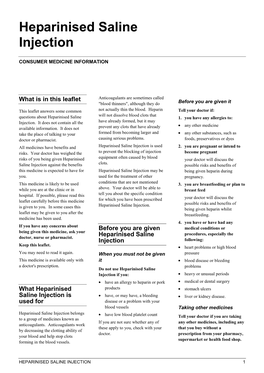Heparinised Saline Injection