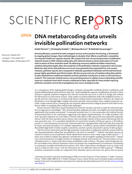 DNA Metabarcoding Data Unveils Invisible Pollination Networks André Pornon1,2, Christophe Andalo1,2, Monique Burrus1,2 & Nathalie Escaravage1,2