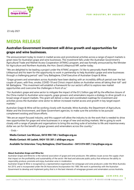 Australian Government Investment Will Drive Growth and Opportunities for Grape and Wine Businesses