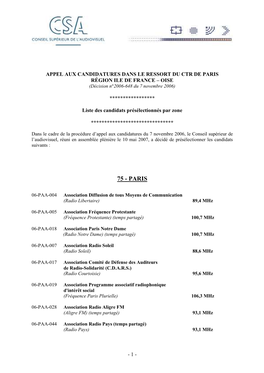 PARIS RÉGION ILE DE FRANCE – OISE (Décision N°2006-648 Du 7 Novembre 2006)