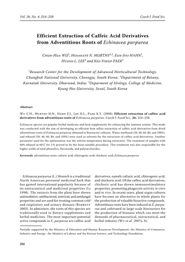 Efficient Extraction of Caffeic Acid Derivatives from Adventitious Roots of Echinacea Purpurea