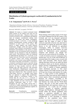 Distribution of Cylindrospermopsis Raciborskii (Cyanobacteria) in Sri Lanka