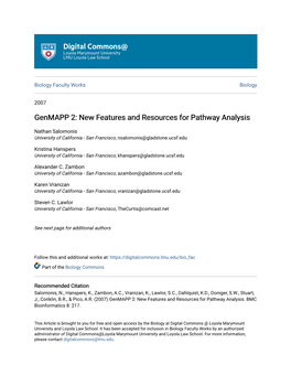 Genmapp 2: New Features and Resources for Pathway Analysis