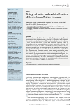 Biology, Cultivation, and Medicinal Functions of the Mushroom Hericium