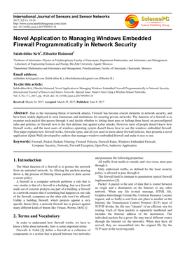 Novel Application to Managing Windows Embedded Firewall Programmatically in Network Security