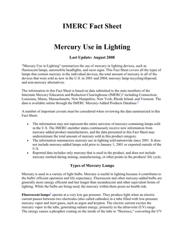 IMERC Fact Sheet Mercury Use in Lighting